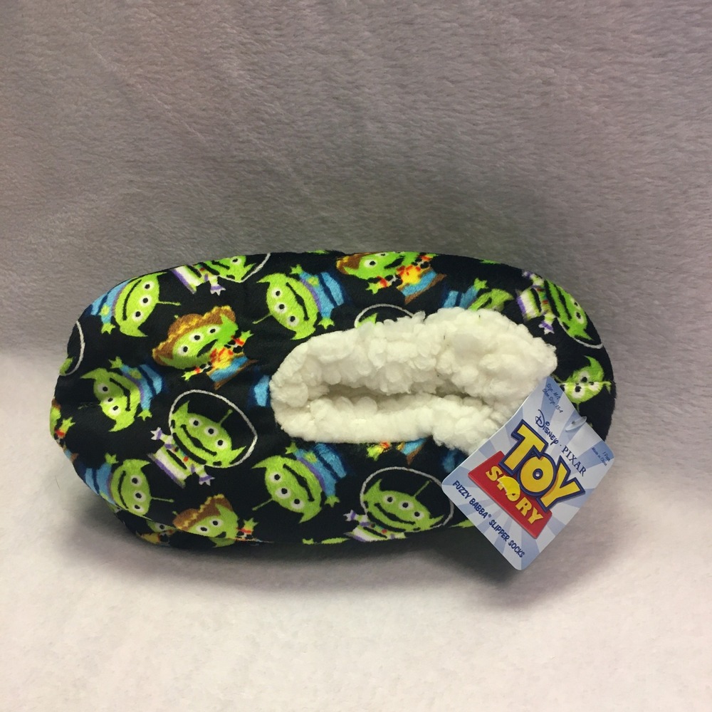 Disney Toy Story‎ Slipper Socks Kids Size M/L 13-4 Black Alien NWT Fuzzy Babba